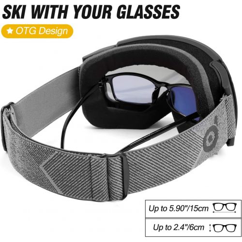  Odoland Magnetic Interchangeable Ski Goggles with 2 Lens, Large Spherical Frameless Snow Snowboard Goggles for Men Women