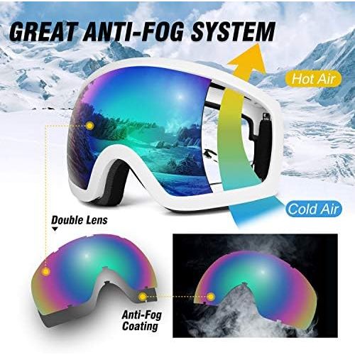  Odoland Snow Ski Goggles S2 Double Lens Anti-Fog Windproof UV400 Eyewear for Adult and Youth-Skiing, Snowboarding