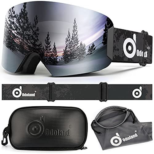  Odoland Ski Goggles, Cylindrical OTG Wide View Anti-Fog Windproof Snowboard Snow Goggles Men Women Youth, Helmet Compatible