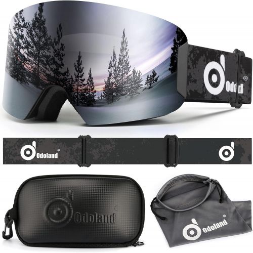 Odoland Ski Goggles, Cylindrical OTG Wide View Anti-Fog Windproof Snowboard Snow Goggles Men Women Youth, Helmet Compatible