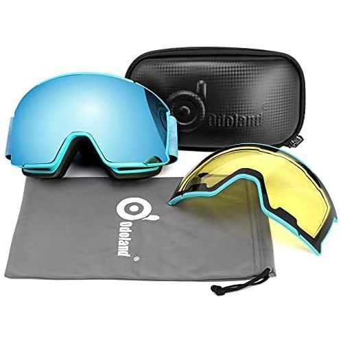  Odoland Magnetic Interchangeable Ski Goggles Set with 2 Lens, Anti-Fog 100%UV Protection Snowboard Snow Goggles for Men Women