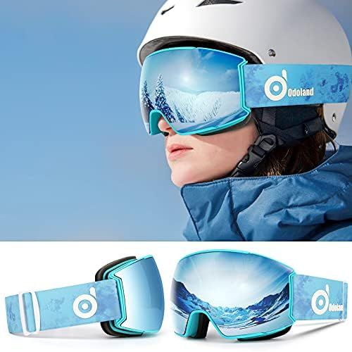  Odoland Magnetic Interchangeable Ski Goggles Set with 2 Lens, Anti-Fog 100%UV Protection Snowboard Snow Goggles for Men Women