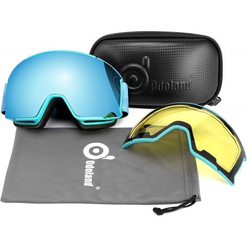  Odoland Magnetic Interchangeable Ski Goggles Set with 2 Lens, Anti-Fog 100%UV Protection Snowboard Snow Goggles for Men Women