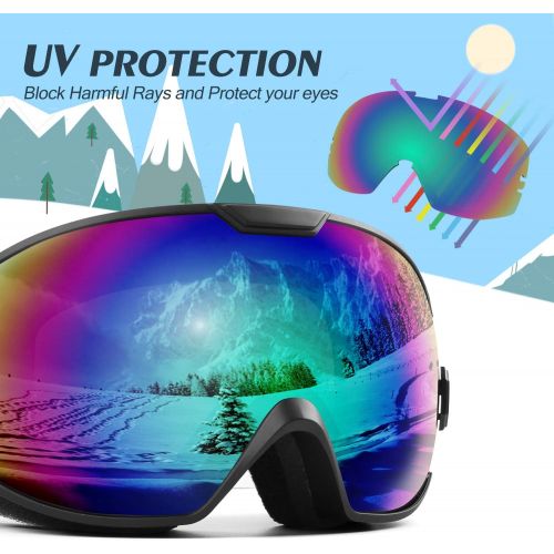  Odoland Kids Ski Goggles, Snowboard Goggles for Youth Skiing Age 8-16, Snow Goggles S2 Double Lens Anti-Fog UV Protection