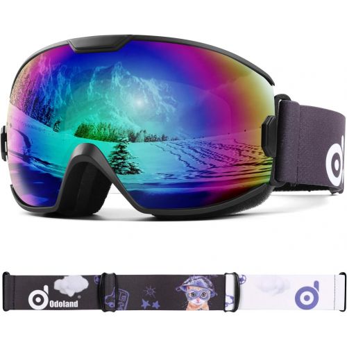  Odoland Kids Ski Goggles, Snowboard Goggles for Youth Skiing Age 8-16, Snow Goggles S2 Double Lens Anti-Fog UV Protection