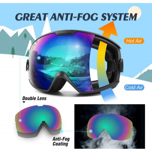  Odoland Kids Ski Goggles, Snowboard Goggles for Youth Skiing Age 8-16, Snow Goggles S2 Double Lens Anti-Fog UV Protection