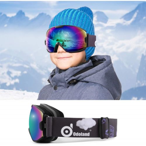  Odoland Kids Ski Goggles, Snowboard Goggles for Youth Skiing Age 8-16, Snow Goggles S2 Double Lens Anti-Fog UV Protection