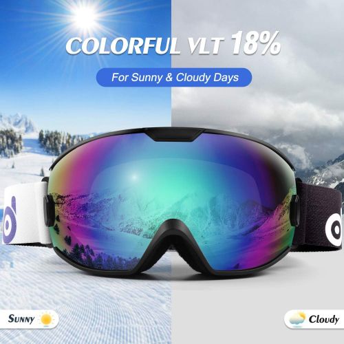  Odoland Kids Ski Goggles, Snowboard Goggles for Youth Skiing Age 8-16, Snow Goggles S2 Double Lens Anti-Fog UV Protection