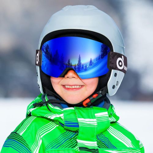  Odoland Kids Ski Snowboard Goggles, Anti-Fog OTG Cylindrical Snow Goggles for Youth Boys & Girls Snow Skiing