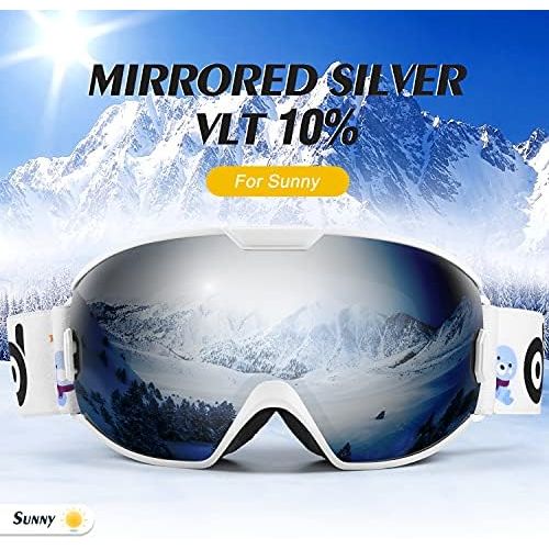  Odoland Kids Ski Goggles, Snowboard Goggles for Youth Skiing Age 8-16, Snow Goggles S2 Double Lens Anti-Fog UV Protection