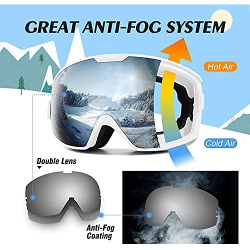  Odoland Kids Ski Goggles, Snowboard Goggles for Youth Skiing Age 8-16, Snow Goggles S2 Double Lens Anti-Fog UV Protection