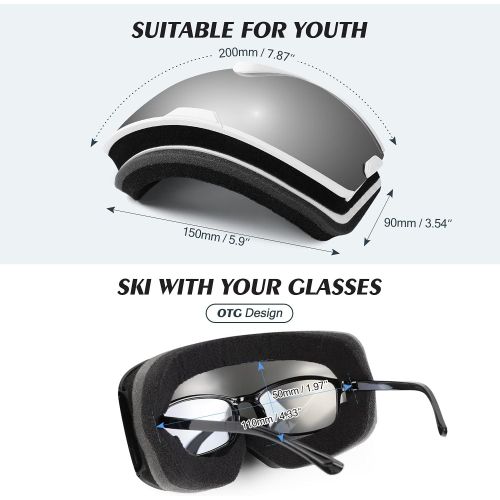  Odoland Kids Ski Goggles, Snowboard Goggles for Youth Skiing Age 8-16, Snow Goggles S2 Double Lens Anti-Fog UV Protection