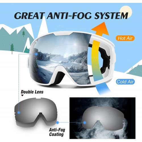  Odoland Kids Ski Goggles, Snowboard Goggles for Youth Skiing Age 8-16, Snow Goggles S2 Double Lens Anti-Fog UV Protection