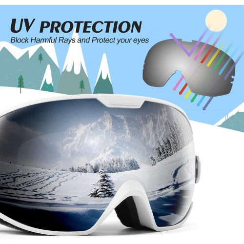  Odoland Kids Ski Goggles, Snowboard Goggles for Youth Skiing Age 8-16, Snow Goggles S2 Double Lens Anti-Fog UV Protection