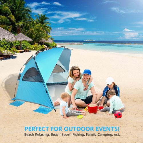  Odoland 8 Feet Easy Up Beach Tent, Anti-UV UPF 50+ Sun Shade, Instant Pop Up Beach Umbrella Tent Sun Sport Shelter for Beach, Party, Picnics, Backyard BBQs and Other Outdoor Recrea