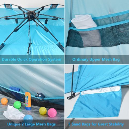  Odoland 8 Feet Easy Up Beach Tent, Anti-UV UPF 50+ Sun Shade, Instant Pop Up Beach Umbrella Tent Sun Sport Shelter for Beach, Party, Picnics, Backyard BBQs and Other Outdoor Recrea