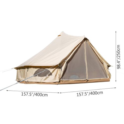  Odoland Happybuy Bell Tent 10-12 Persons Canvas Tent with Wall Stove Jacket Yurt Tents for Camping 4-Season Waterproof for Family Camping Outdoor Hunting(9.84ft /13.1ft / 16.4ft / 19.7ft)