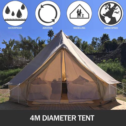  Odoland Happybuy Bell Tent 10-12 Persons Canvas Tent with Wall Stove Jacket Yurt Tents for Camping 4-Season Waterproof for Family Camping Outdoor Hunting(9.84ft /13.1ft / 16.4ft / 19.7ft)