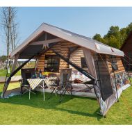 Odoland Timber Ridge Family Camping Tent 13 and 13 feet Log Cabin Vacation Home Portable Rain Fly with Roller Carry Bag