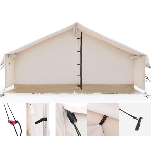  Odoland White Duck Outdoors Complete Canvas Wall Tent with Heavy Duty Aluminum Frame, Angle Kit and PVC Floor for Elk Hunting, Outfitter and Camping