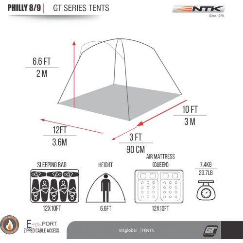  Odoland NTK Philly GT Outdoor Dome Family Camping Tent 100% Waterproof 2500mm, Easy Assembly, Durable Fabric Rainfly, Micro Mosquito Mesh (Available in 3,4,6 and 9 Persons)