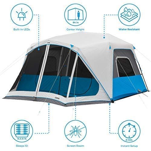  Odoland CORE Lighted 10 Person Instant Cabin Tent with Screen Room