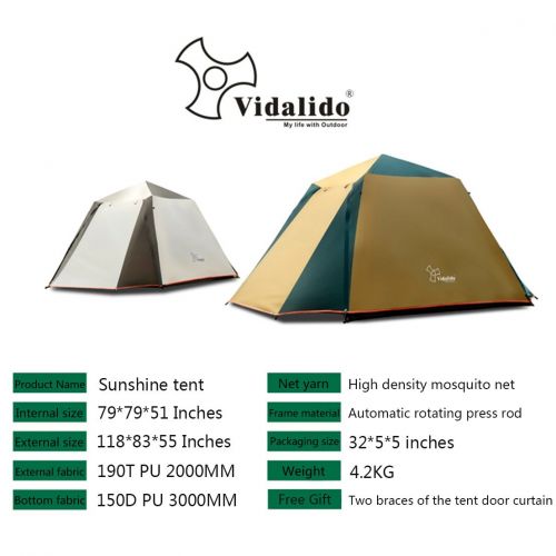  Odoland Vidalido 6.5x6.5x4.3Square Double Door Curtain 2-3 Person Family Outdoor Camping Tent 4 Season Double Layers Waterproof Anti-UV Windproof Tents