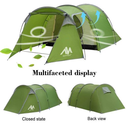  Odoland AYAMAYA Camping Tents 3-4 Person/Man/People with 2/Two Room [Bedroom + Living Room], Waterproof Double Layer [3 Doors] [3 Season] Easy Setup Large Family Tunnel Tent Shelter for Hi
