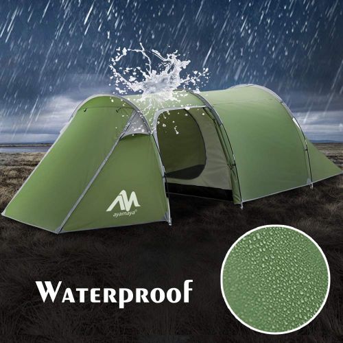  Odoland AYAMAYA Camping Tents 3-4 Person/Man/People with 2/Two Room [Bedroom + Living Room], Waterproof Double Layer [3 Doors] [3 Season] Easy Setup Large Family Tunnel Tent Shelter for Hi