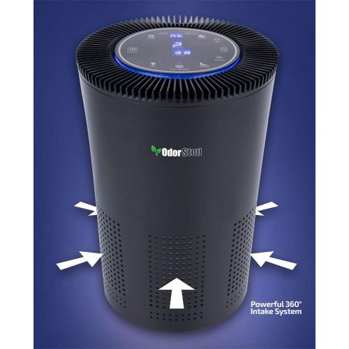  OdorStop OSAP5 HEPA Air Purifier for areas up to 1000 Sq Ft with H13 True HEPA Filter, Active Carbon, 5-Speed, Auto Mode, Sleep Mode, Child Lock, and Timer - Black