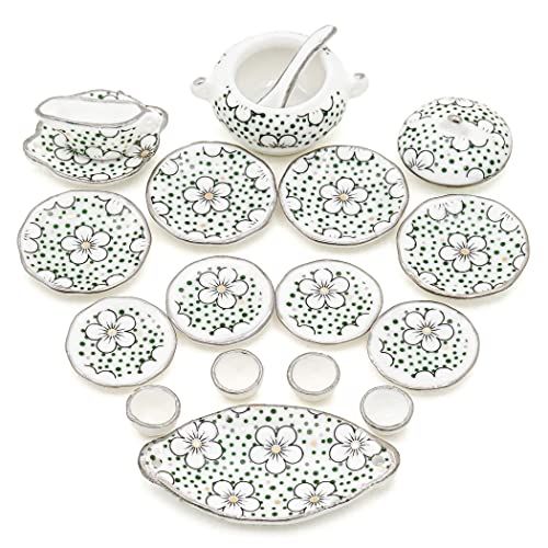  Odoria 1:12 Miniature 17Pcs Porcelain Dinnerware Set Plates Dishes Bowls Plum Blossom Dollhouse Kitchen Food Accessories