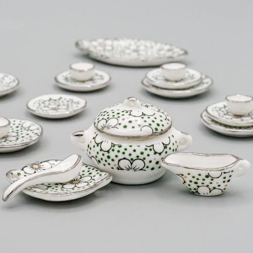  Odoria 1:12 Miniature 17Pcs Porcelain Dinnerware Set Plates Dishes Bowls Plum Blossom Dollhouse Kitchen Food Accessories