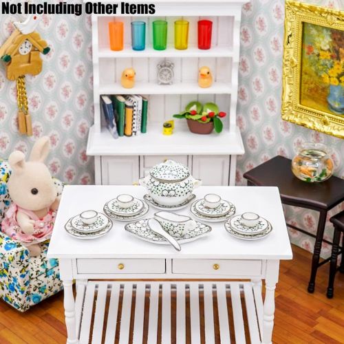  Odoria 1:12 Miniature 17Pcs Porcelain Dinnerware Set Plates Dishes Bowls Plum Blossom Dollhouse Kitchen Food Accessories