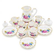 Odoria 1:12 Miniature 15Pcs Porcelain Tea Cup Sets Teapot Set Dollhouse Decoration Accessories, Pink Blossom