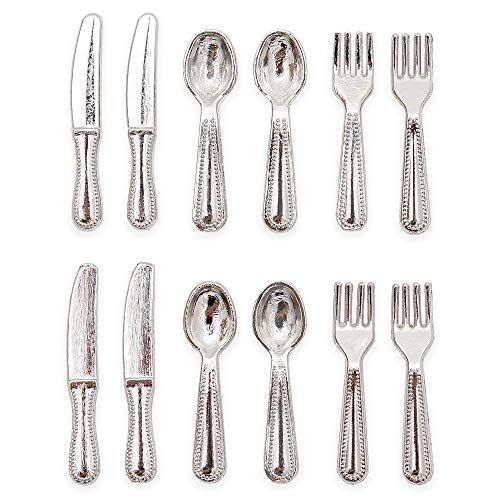  Odoria 1:12 Miniature 12Pcs Knife Fork Spoon Silverware Tableware Cutlery Dollhouse Kitchen Food Accessories