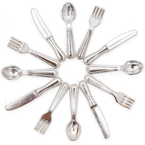  Odoria 1:12 Miniature 12Pcs Knife Fork Spoon Silverware Tableware Cutlery Dollhouse Kitchen Food Accessories