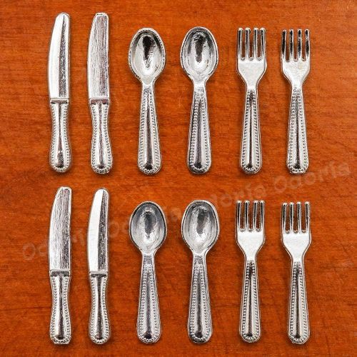  Odoria 1:12 Miniature 12Pcs Knife Fork Spoon Silverware Tableware Cutlery Dollhouse Kitchen Food Accessories