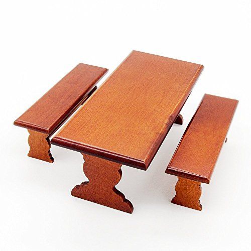  Odoria 1:12 Miniature Picnic Table Dollhouse Furniture Accessories, Brown