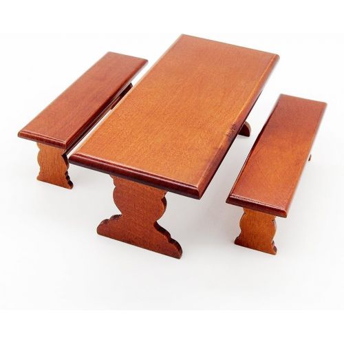  Odoria 1:12 Miniature Picnic Table Dollhouse Furniture Accessories, Brown