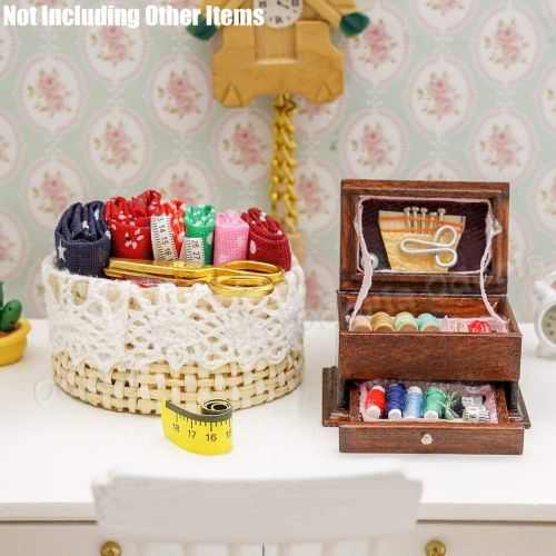  Odoria 1:12 Miniature Sewing Basket Fabric Scissor Tools Kit Dollhouse Decoration Accessories