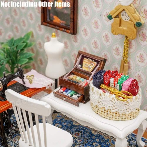  Odoria 1:12 Miniature Sewing Basket Fabric Scissor Tools Kit Dollhouse Decoration Accessories