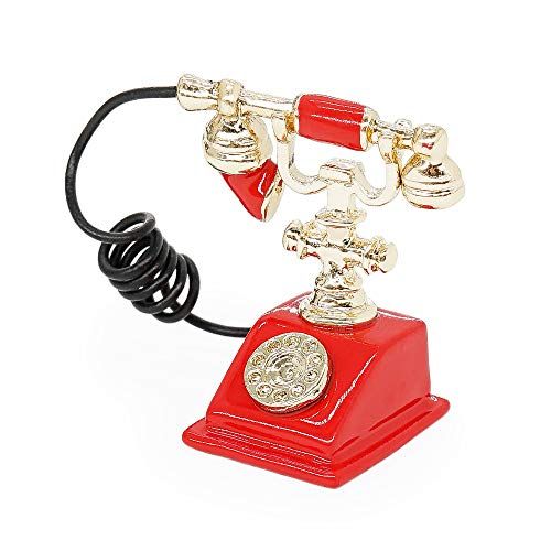  Odoria 1:12 Miniature Victorian Telephone Rotary Bedding Dollhouse Decoration Accessories, Red