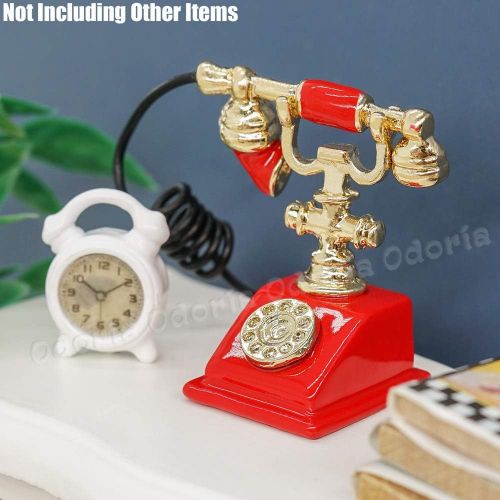  Odoria 1:12 Miniature Victorian Telephone Rotary Bedding Dollhouse Decoration Accessories, Red