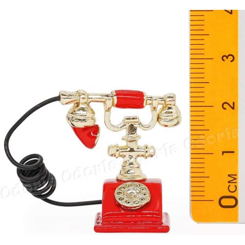  Odoria 1:12 Miniature Victorian Telephone Rotary Bedding Dollhouse Decoration Accessories, Red