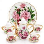 Odoria 1:6 Miniature 8Pcs Porcelain Tea Cup Sets Teapot Set Dollhouse Decoration Accessories, Red Rose