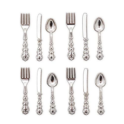  Odoria 1:12 Miniature Knife Fork Spoon 12Pcs Silverware Tableware Cutlery Dollhouse Kitchen Food Accessories