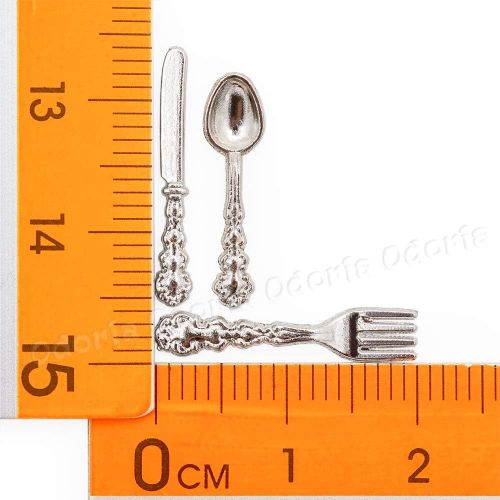  Odoria 1:12 Miniature Knife Fork Spoon 12Pcs Silverware Tableware Cutlery Dollhouse Kitchen Food Accessories