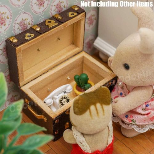  Odoria 1:12 Miniature Vintage Storage Trunk Suitcase Luggage Chest Dollhouse Furniture Decoration Accessories