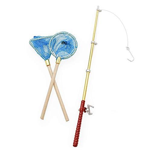  Odoria 1:12 Miniature Fishing Pole 2Pcs Fairy Garden Fishing Nets Dollhouse Furniture Accessories