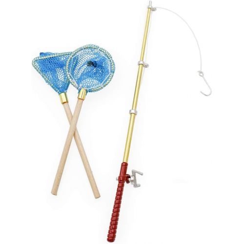  Odoria 1:12 Miniature Fishing Pole 2Pcs Fairy Garden Fishing Nets Dollhouse Furniture Accessories